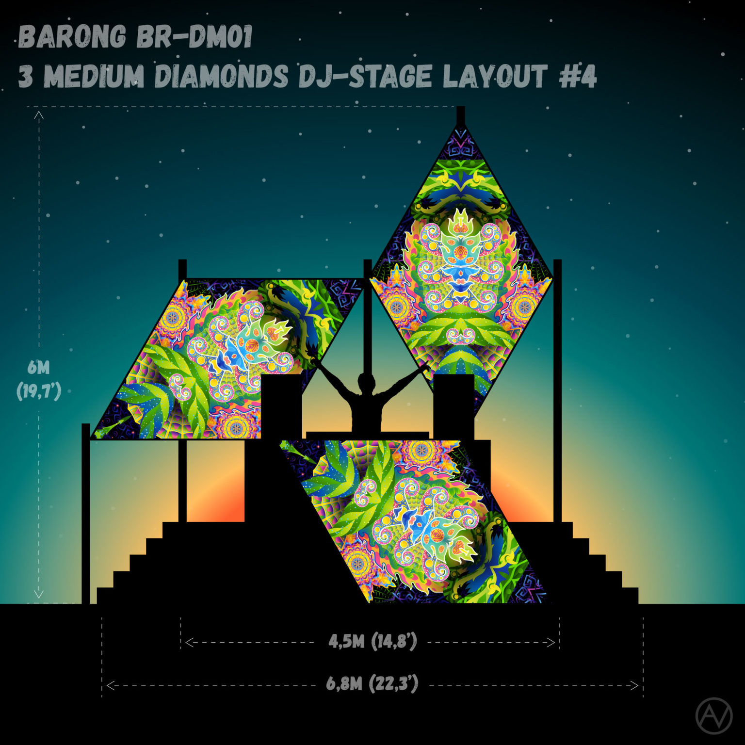 Barong - BR-DM01 - Psychedelic UV-Reactive DJ-Stage 3 UV-Diamonds Set - Layout #4
