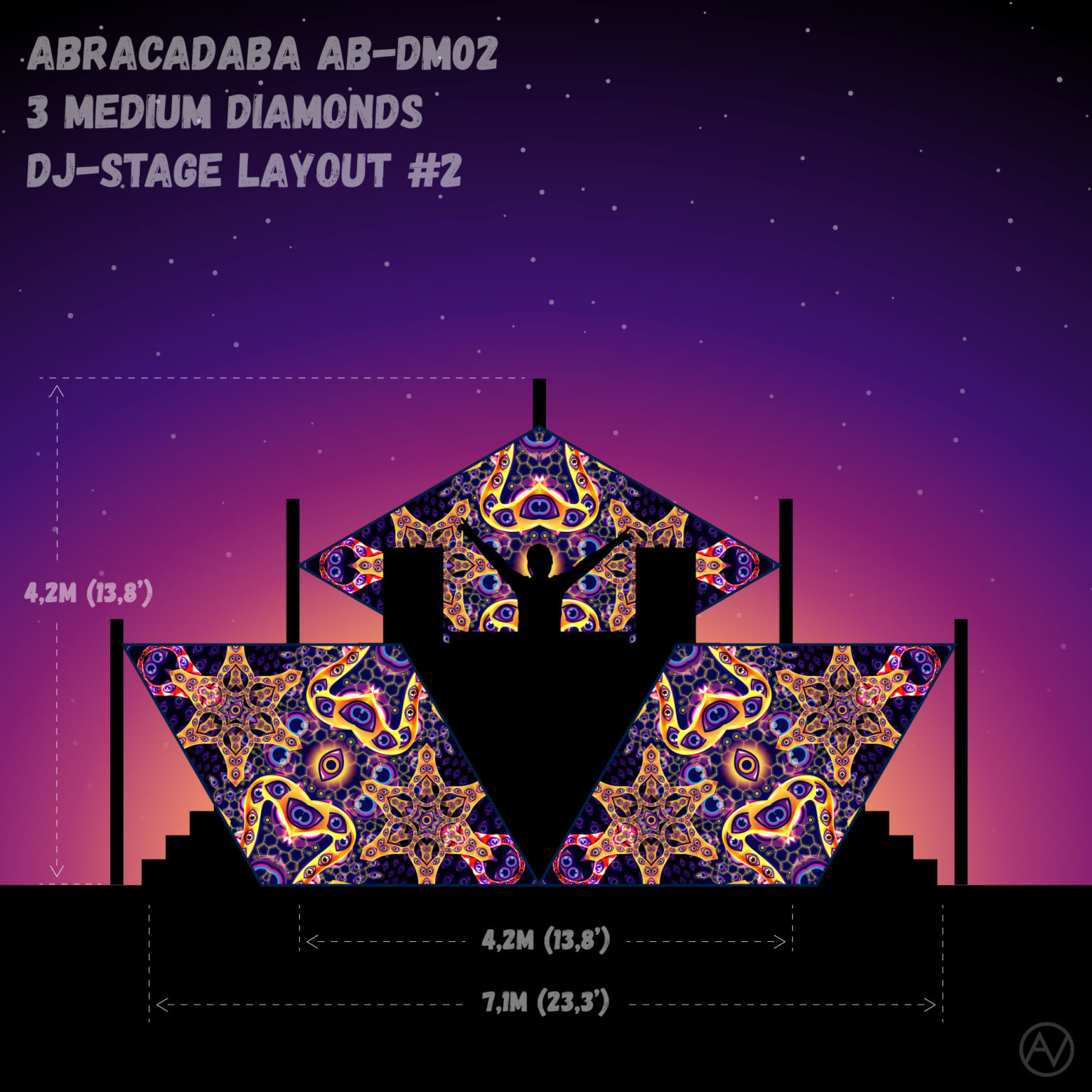 Abracadabra - AB-DM02 - Psychedelic UV-Reactive DJ-Stage 3 UV-Diamonds Set - Layout #2