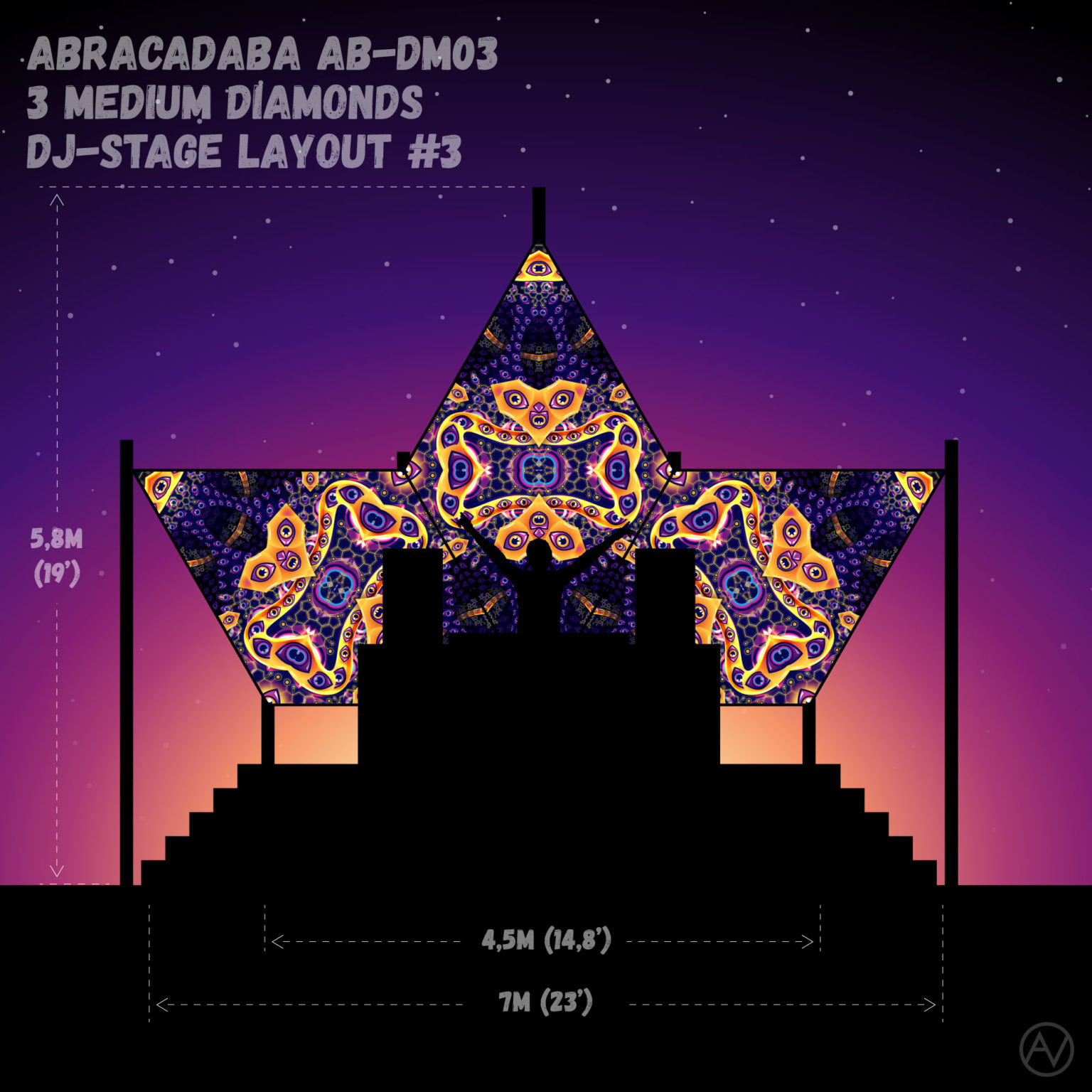 Abracadabra - AB-DM03 - Psychedelic UV-Reactive DJ-Stage 3 UV-Diamonds Set - Layout #3