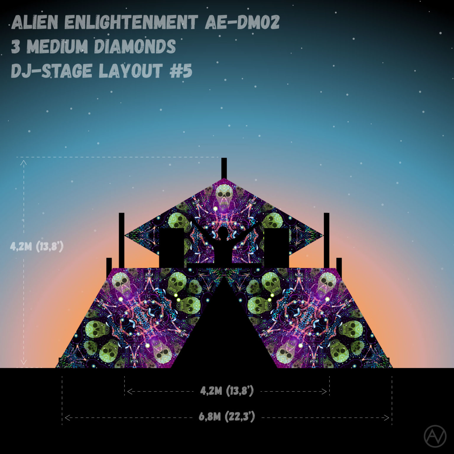 Alien Enlightenment - AE-DM01 - Psychedelic UV-Reactive DJ-Stage 3 UV-Diamonds Set - Layout #5