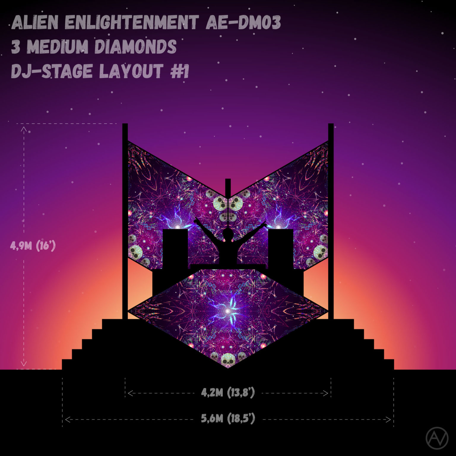 Alien Enlightenment - AE-DM03 - Psychedelic UV-Reactive DJ-Stage 3 UV-Diamonds Set - Layout #1