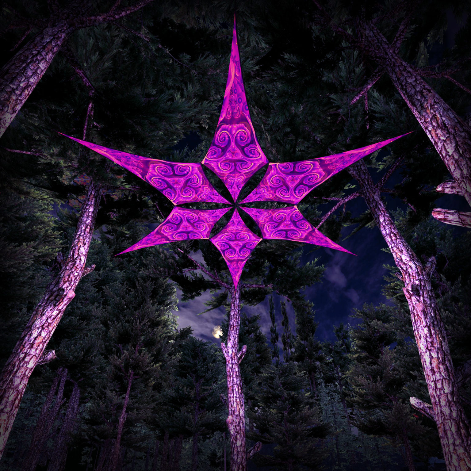 Sacred Vine - Psychedelic UV-Reactive Ceiling Decoration Canopy 6 Petals - 3D-Preview