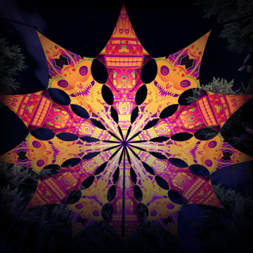 Smiling Garuda and DMTemple - Psychedelic UV-Reactive Ceiling Decoration Canopy 12 Petals - 3D-Preview