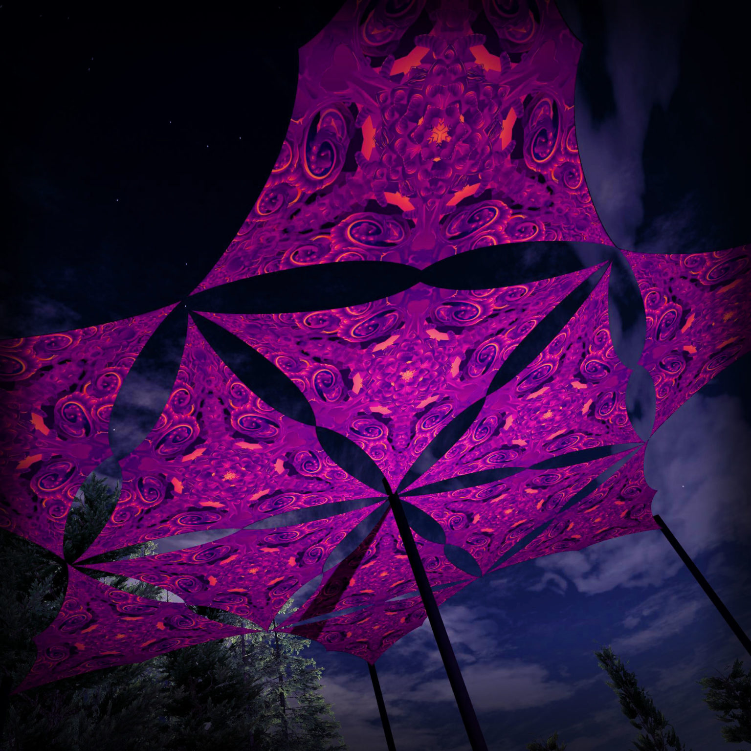LB-TR03- 12 UV-Triangles Set - Psychedelic UV-Reactive Ceiling Decoration Element - 3D-Preview