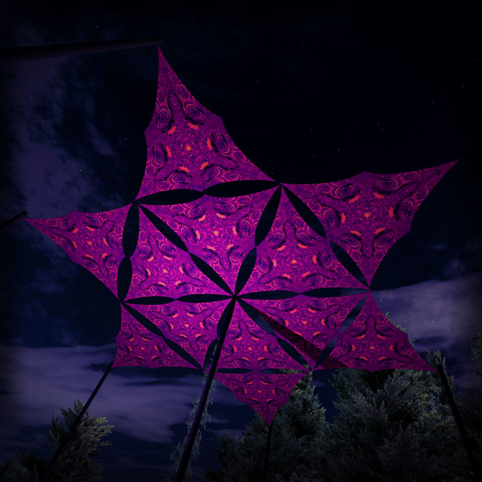 LB-TR03- 12 UV-Triangles Set - Psychedelic UV-Reactive Ceiling Decoration Element - 3D-Preview