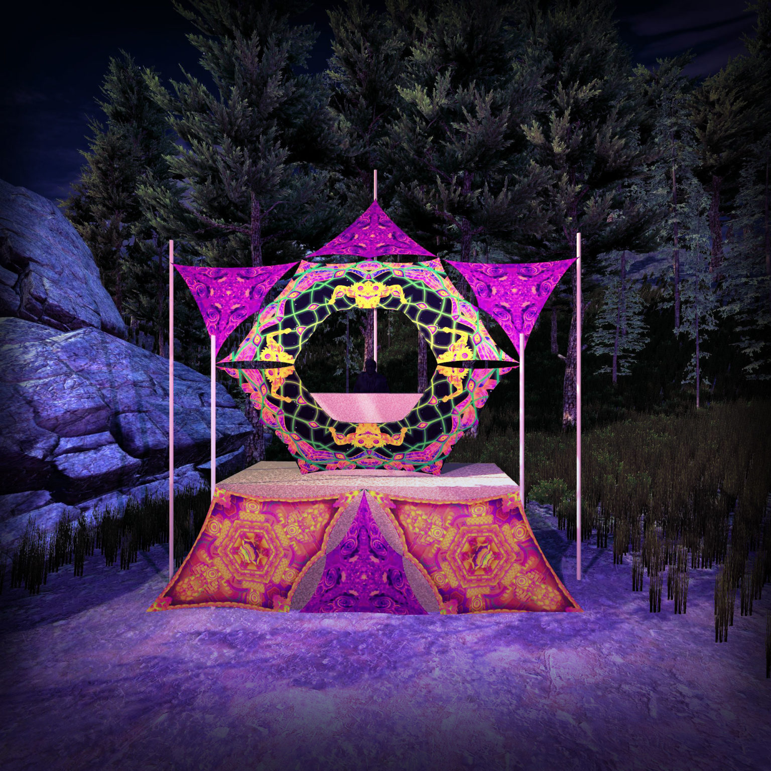 Let it Be - LB-DN01 - Donut DJ-Stage - Psychedelic UV-Reactive Decoration - 3D-Preview
