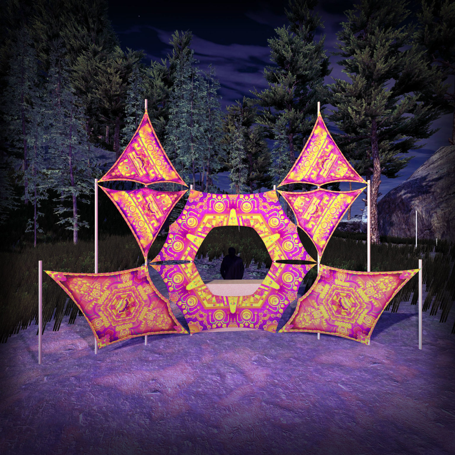 Let it Be - LB-DN06 - Donut DJ-Stage - Psychedelic UV-Reactive Decoration - 3D-Preview