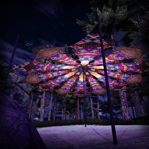 Spirit Monkey & Tippy Pillar - Psychedelic UV-Reactive Ceiling Decoration Canopy 12 Petals - 3D-Preview