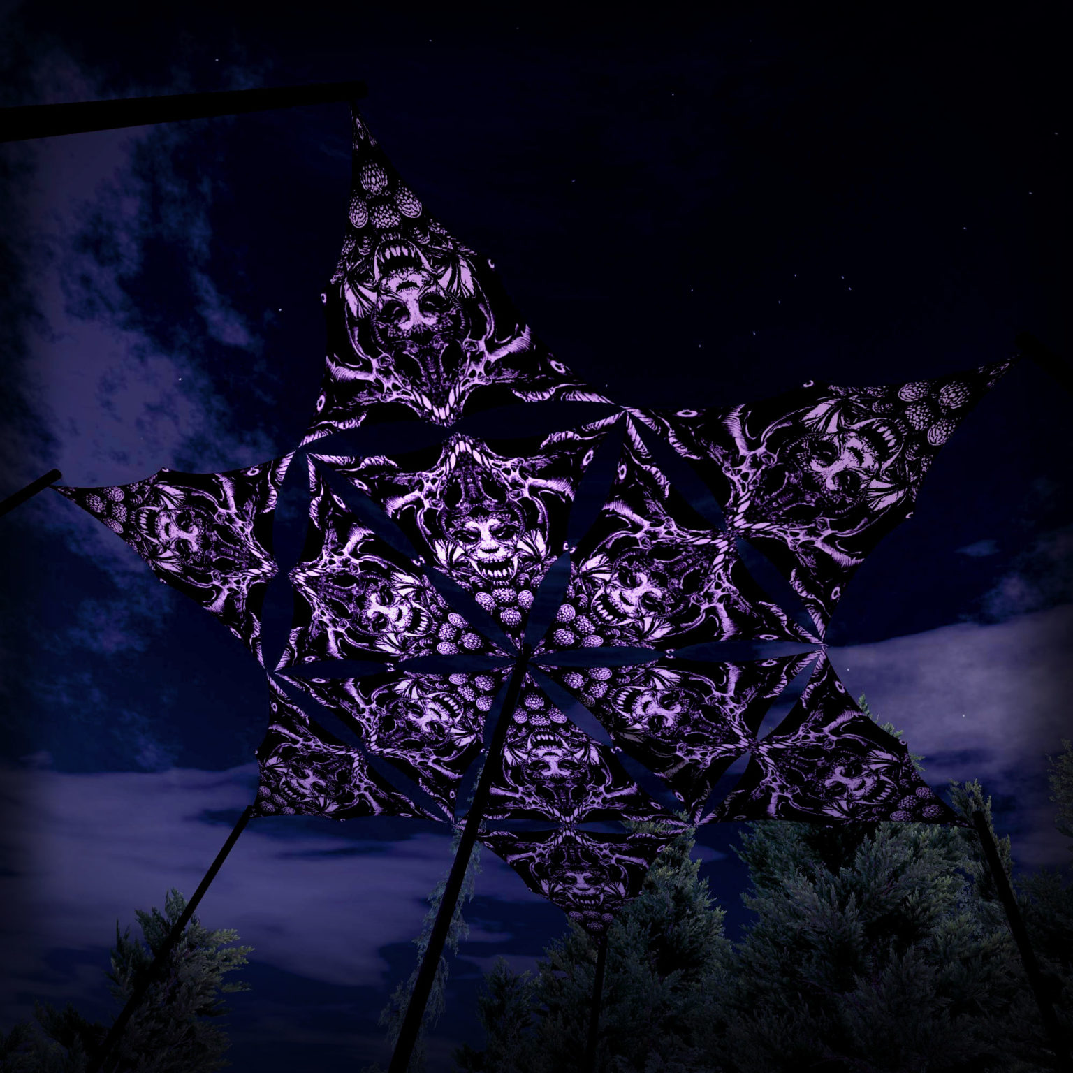 Hell-o-Ween - HL-TR01 -Psychedelic Black&White Halloween Canopy - 12 triangles set -3D-Preview
