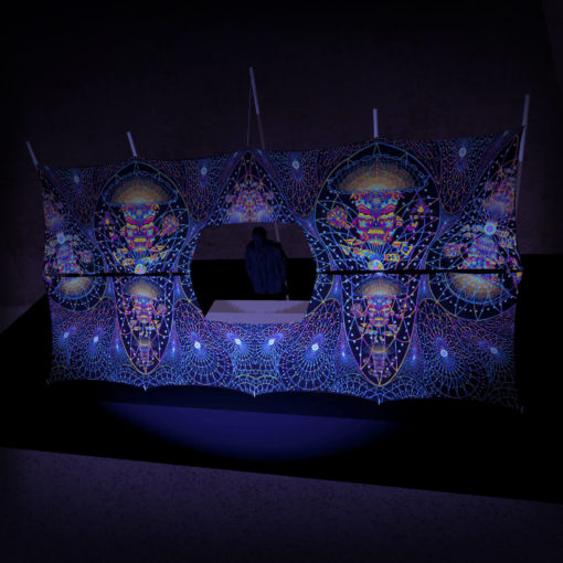 Mushroom God - DJ-booth - 3D-Preview - UV-Reactive Print on Lycra
