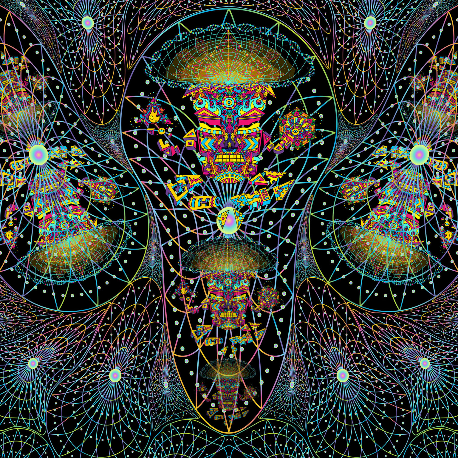 Mushroom God - DJ-booth - Art - Closeup