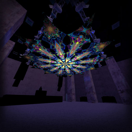 Reincarnation 2 - Leaf&Star -Psychedelic UV Canopy - 12 petals set - Large Size 11m diameter -3D-Preview in a club