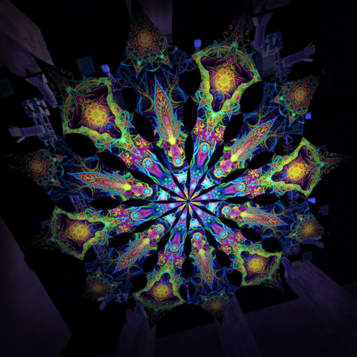 Reincarnation 2 - Star&Adept -Psychedelic UV Canopy - 12 petals set - Large Size 11m diameter -3D-Preview in a club