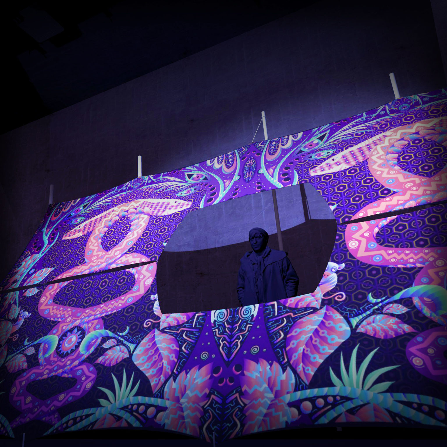 Jungle Snakes - DJ-booth - 3D-Preview - UV-Reactive Print on Lycra