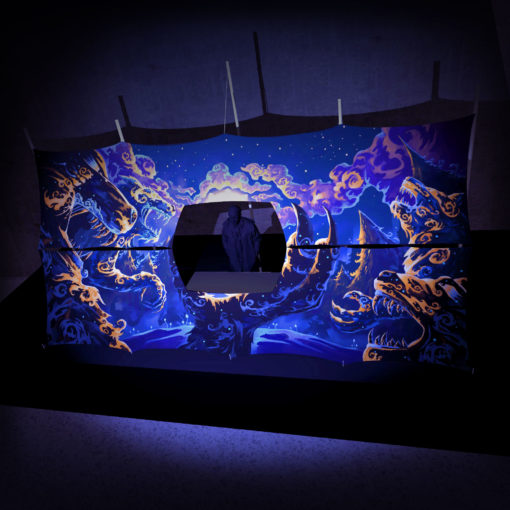Magic Mushroom Werewolves - DJ-booth - 3D-Preview - UV-Reactive Print on Lycra