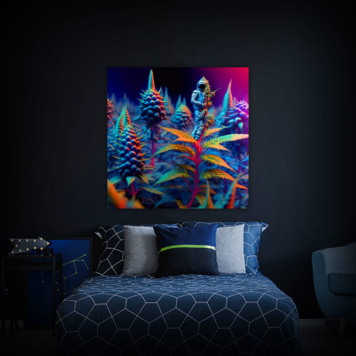 Marijuana Astronaut V1 - Trippy Tapestry - Colorful UV Stoner Backdrop Psychedelic UV-Reactive Fluorescent Wall Art - Bedroom Preview - Regular Light