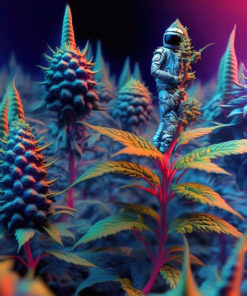Marijuana Astronaut V1 - Trippy Tapestry - Colorful UV Stoner Backdrop Psychedelic UV-Reactive Fluorescent Wall Art