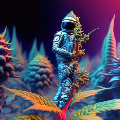 Marijuana Astronaut V1 - Trippy Tapestry - Colorful UV Stoner Backdrop Psychedelic UV-Reactive Fluorescent Wall Art - Details 01