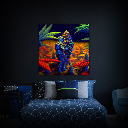 Marijuana Astronaut V2 - Trippy Tapestry - Colorful UV Stoner Backdrop Psychedelic UV-Reactive Fluorescent Wall Art - Bedroom Preview - Regular Light