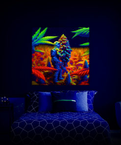 Marijuana Astronaut V2 - Trippy Tapestry - Colorful UV Stoner Backdrop Psychedelic UV-Reactive Fluorescent Wall Art - Bedroom Preview - UV Light