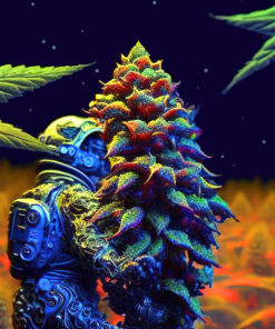 Marijuana Astronaut V2 - Trippy Tapestry - Colorful UV Stoner Backdrop Psychedelic UV-Reactive Fluorescent Wall Art - Details 01