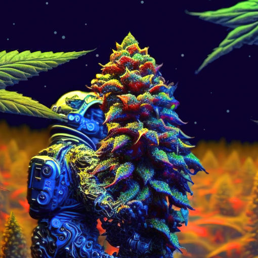 Marijuana Astronaut V2 - Trippy Tapestry - Colorful UV Stoner Backdrop Psychedelic UV-Reactive Fluorescent Wall Art - Details 01