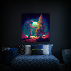 Marijuana Astronaut V3 - Trippy Tapestry - Colorful UV Stoner Backdrop Psychedelic UV-Reactive Fluorescent Wall Art - Bedroom Preview - Regular Light