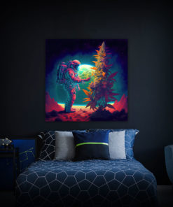 Marijuana Astronaut V3 - Trippy Tapestry - Colorful UV Stoner Backdrop Psychedelic UV-Reactive Fluorescent Wall Art - Bedroom Preview - Regular Light