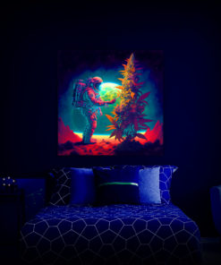 Marijuana Astronaut V3 - Trippy Tapestry - Colorful UV Stoner Backdrop Psychedelic UV-Reactive Fluorescent Wall Art - Bedroom Preview - UV Light