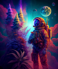 Marijuana Astronaut V4 - Trippy Tapestry - Colorful UV Stoner Backdrop Psychedelic UV-Reactive Fluorescent Wall Art