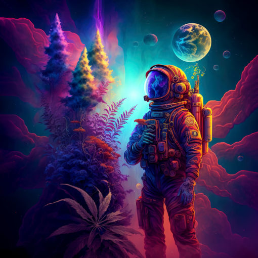 Marijuana Astronaut V4 - Trippy Tapestry - Colorful UV Stoner Backdrop Psychedelic UV-Reactive Fluorescent Wall Art