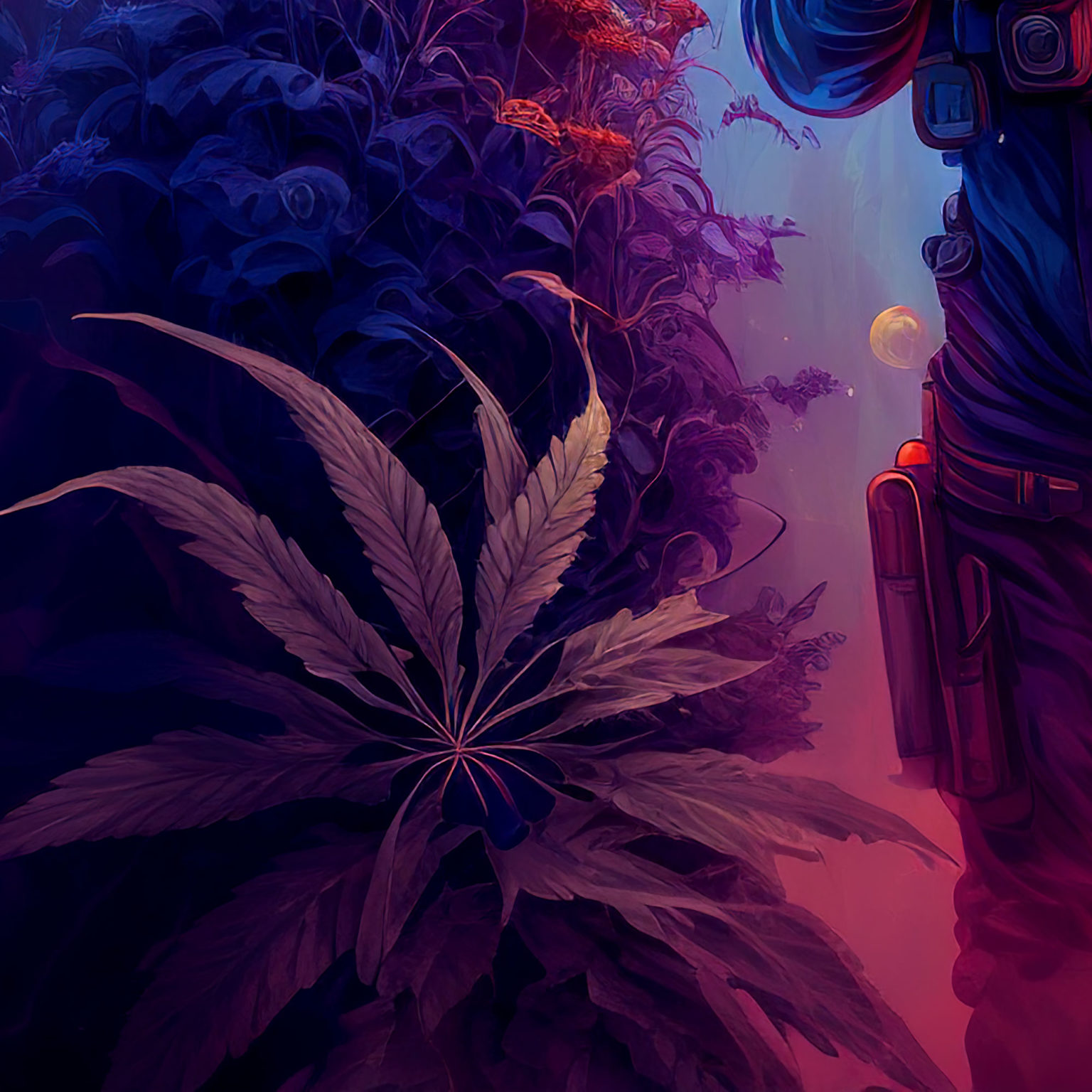 Marijuana Astronaut V4 - Trippy Tapestry - Colorful UV Stoner Backdrop Psychedelic UV-Reactive Fluorescent Wall Art - Details 03