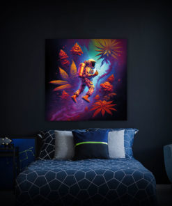 Marijuana Astronaut V5 - Trippy Tapestry - Colorful UV Stoner Backdrop Psychedelic UV-Reactive Fluorescent Wall Art - Bedroom Preview - Regular Light