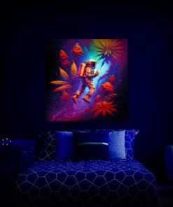 Marijuana Astronaut V5 - Trippy Tapestry - Colorful UV Stoner Backdrop Psychedelic UV-Reactive Fluorescent Wall Art - Bedroom Preview - UV Light