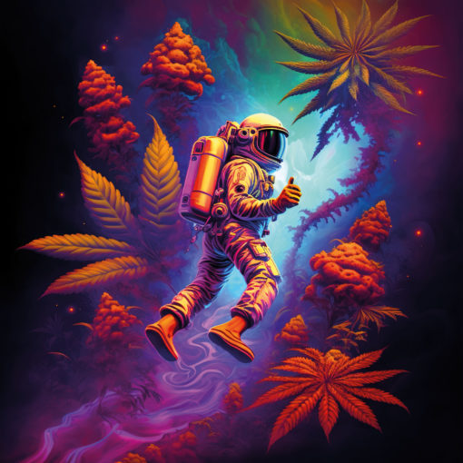 Marijuana Astronaut V5 - Trippy Tapestry - Colorful UV Stoner Backdrop Psychedelic UV-Reactive Fluorescent Wall Art