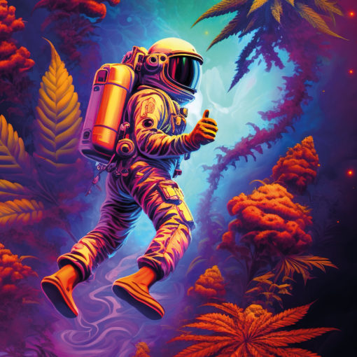 Marijuana Astronaut V5 - Trippy Tapestry - Colorful UV Stoner Backdrop Psychedelic UV-Reactive Fluorescent Wall Art - Details 01