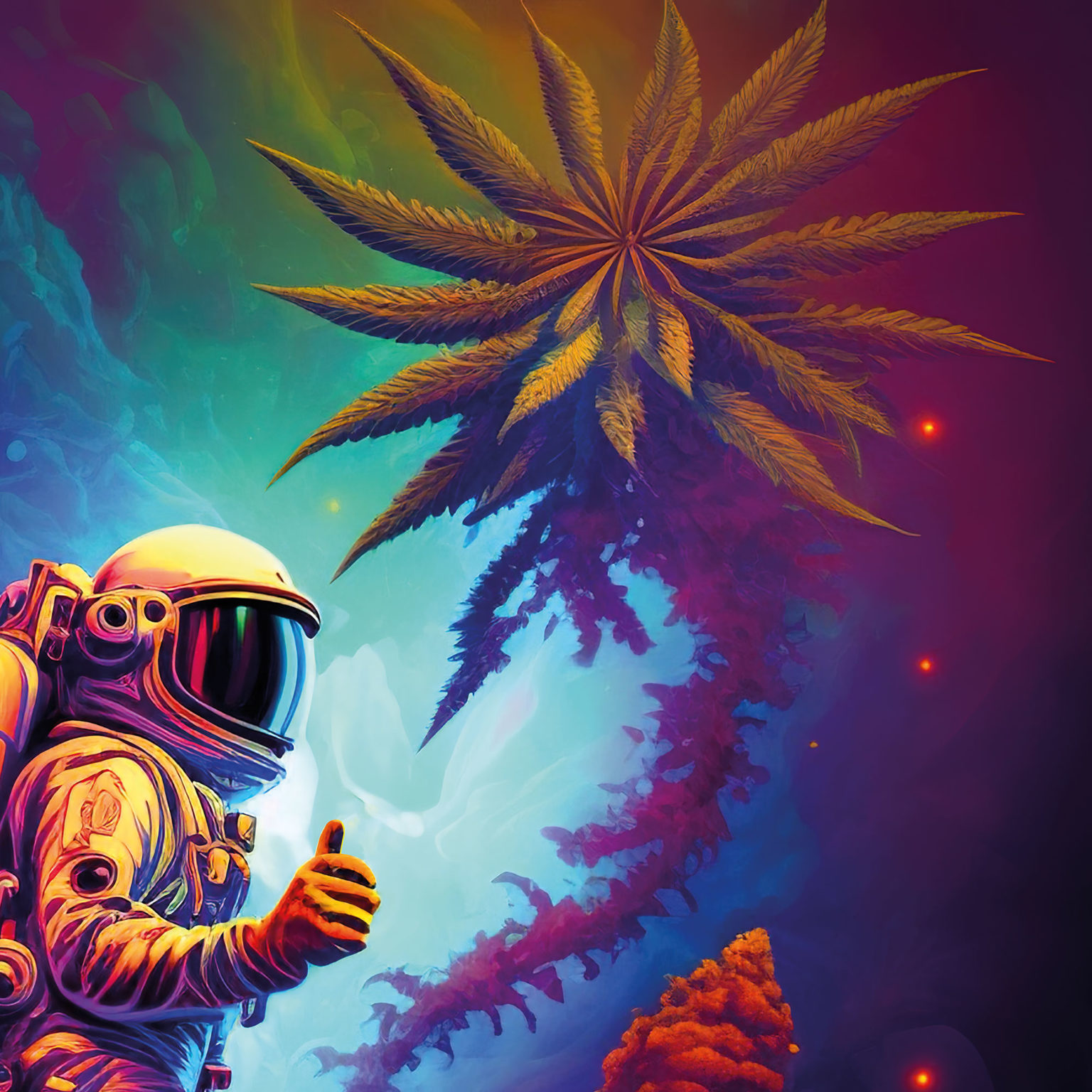 Marijuana Astronaut V5 - Trippy Tapestry - Colorful UV Stoner Backdrop Psychedelic UV-Reactive Fluorescent Wall Art - Details 02