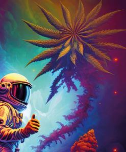 Marijuana Astronaut V5 - Trippy Tapestry - Colorful UV Stoner Backdrop Psychedelic UV-Reactive Fluorescent Wall Art - Details 02