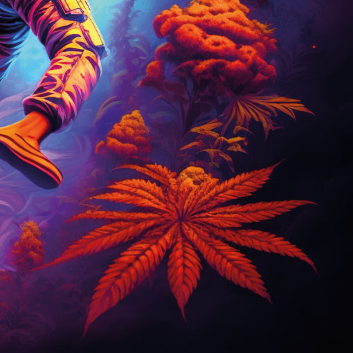 Marijuana Astronaut V5 - Trippy Tapestry - Colorful UV Stoner Backdrop Psychedelic UV-Reactive Fluorescent Wall Art - Details 04