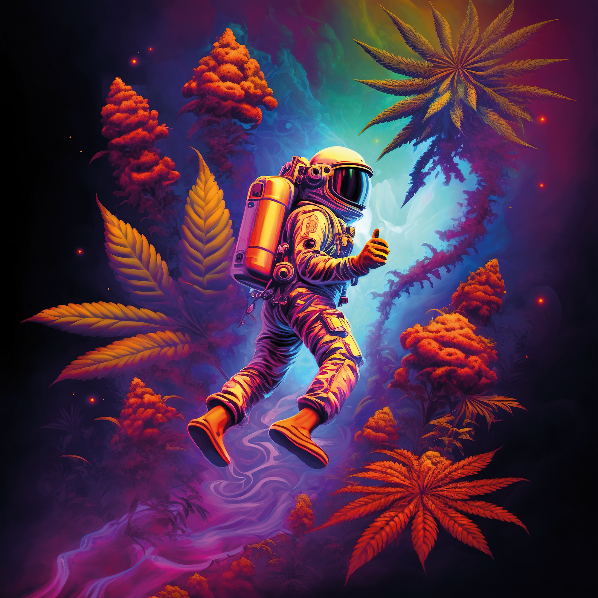 Marijuana Astronaut Trippy Tapestry Stoner UV Backdrop