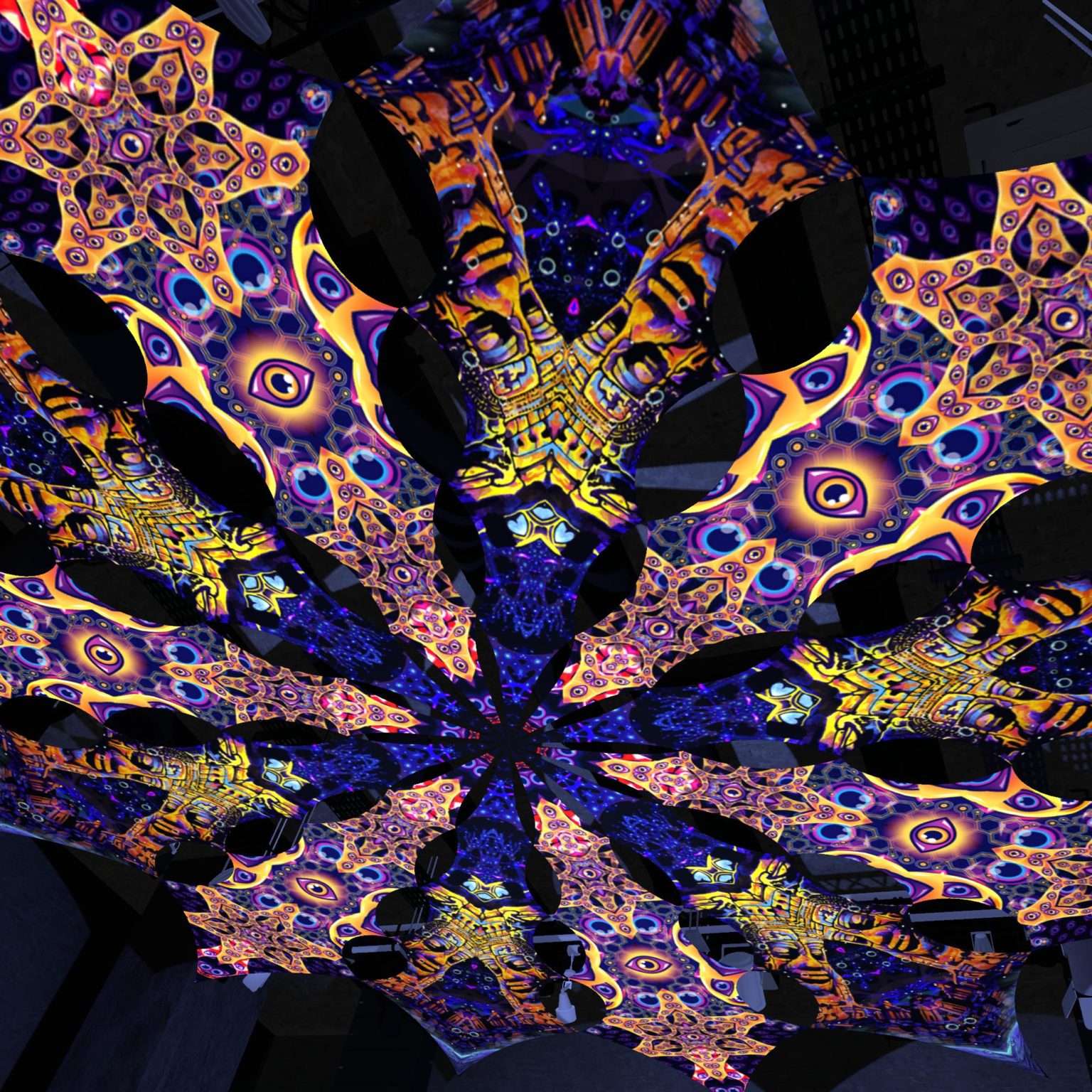 Central Eye and Golden Buddha - Psychedelic UV Canopy - 12 petals set - 3D-Preview