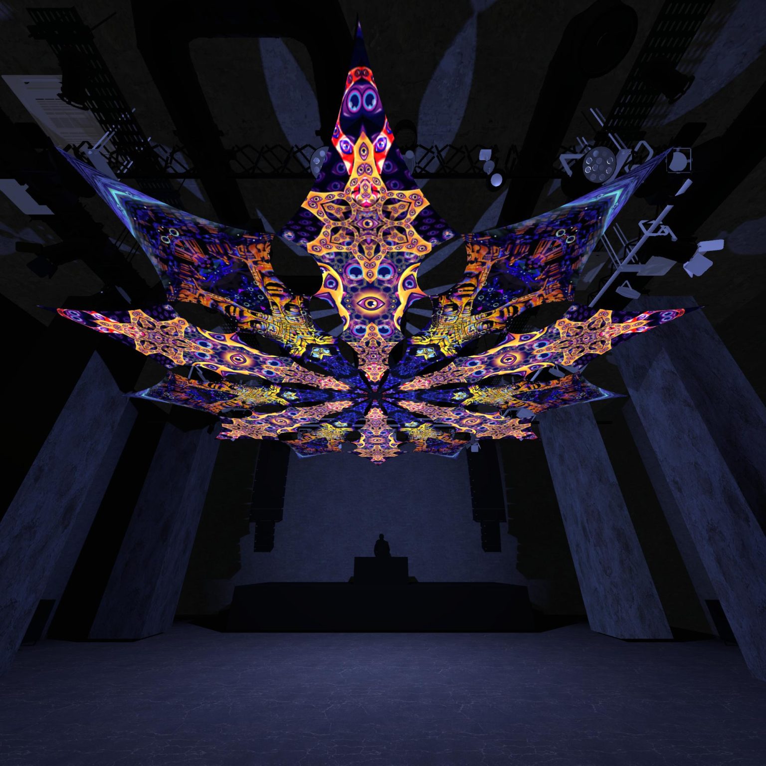 Central Eye and Golden Buddha - Psychedelic UV Canopy - 12 petals set - 3D-Preview