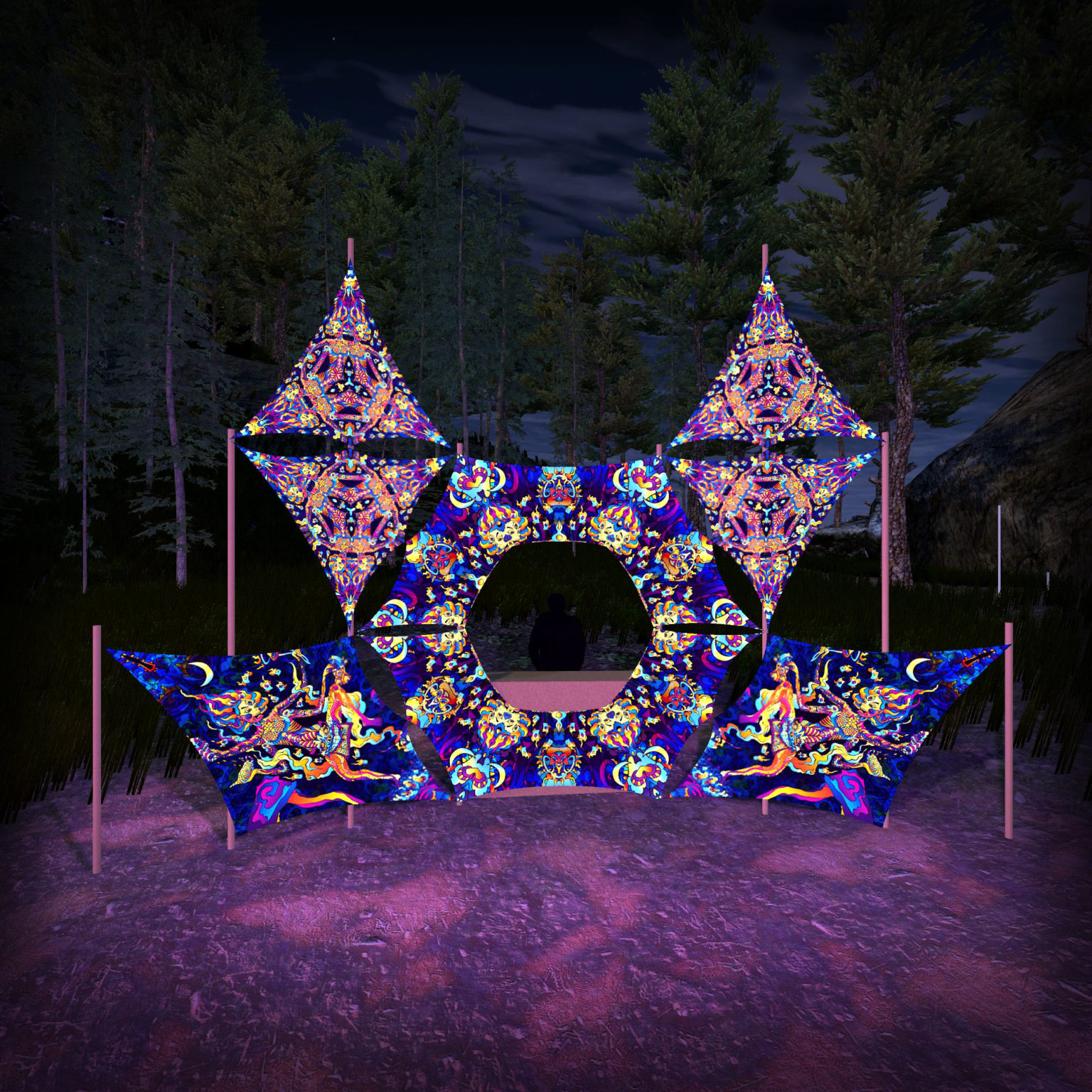 Kali in Acidland - KL-DN01 - Donut DJ-Stage - Psychedelic UV-Reactive Decoration - 3D-Preview