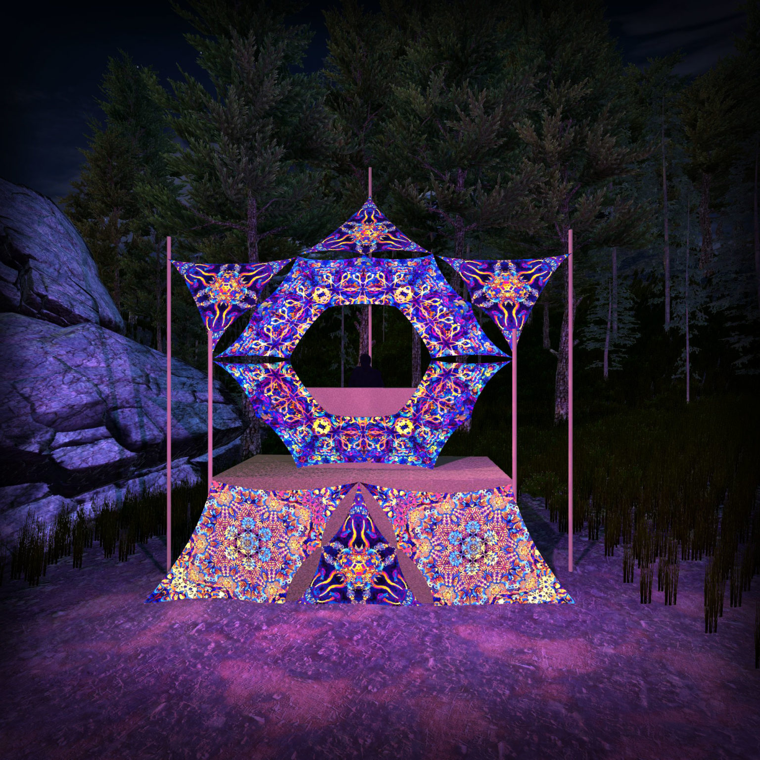 Kali in Acidland - KL-DN02 - Donut DJ-Stage - Psychedelic UV-Reactive Decoration - 3D-Preview