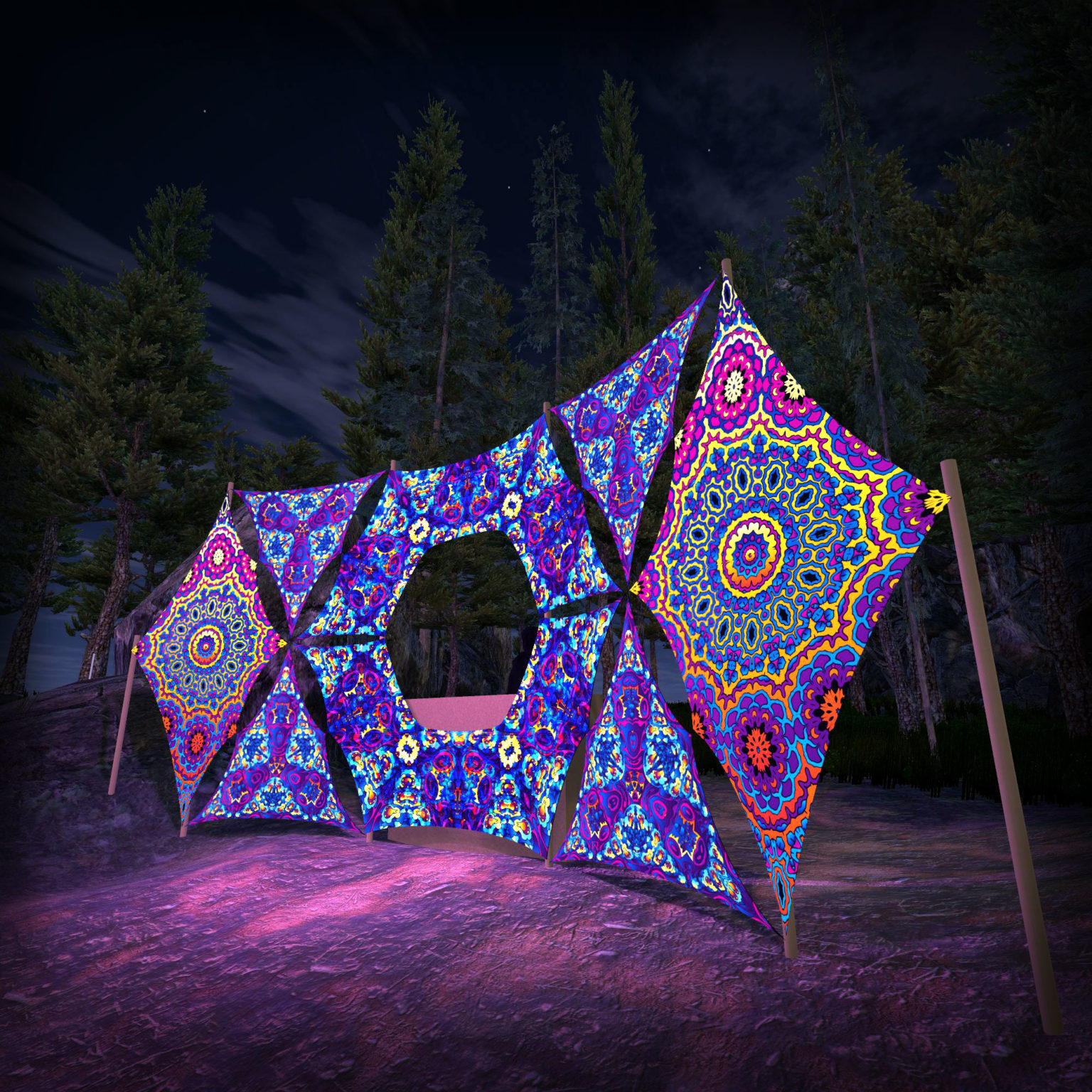 Kali in Acidland - KL-DN03 - Donut DJ-Stage - Psychedelic UV-Reactive Decoration - 3D-Preview