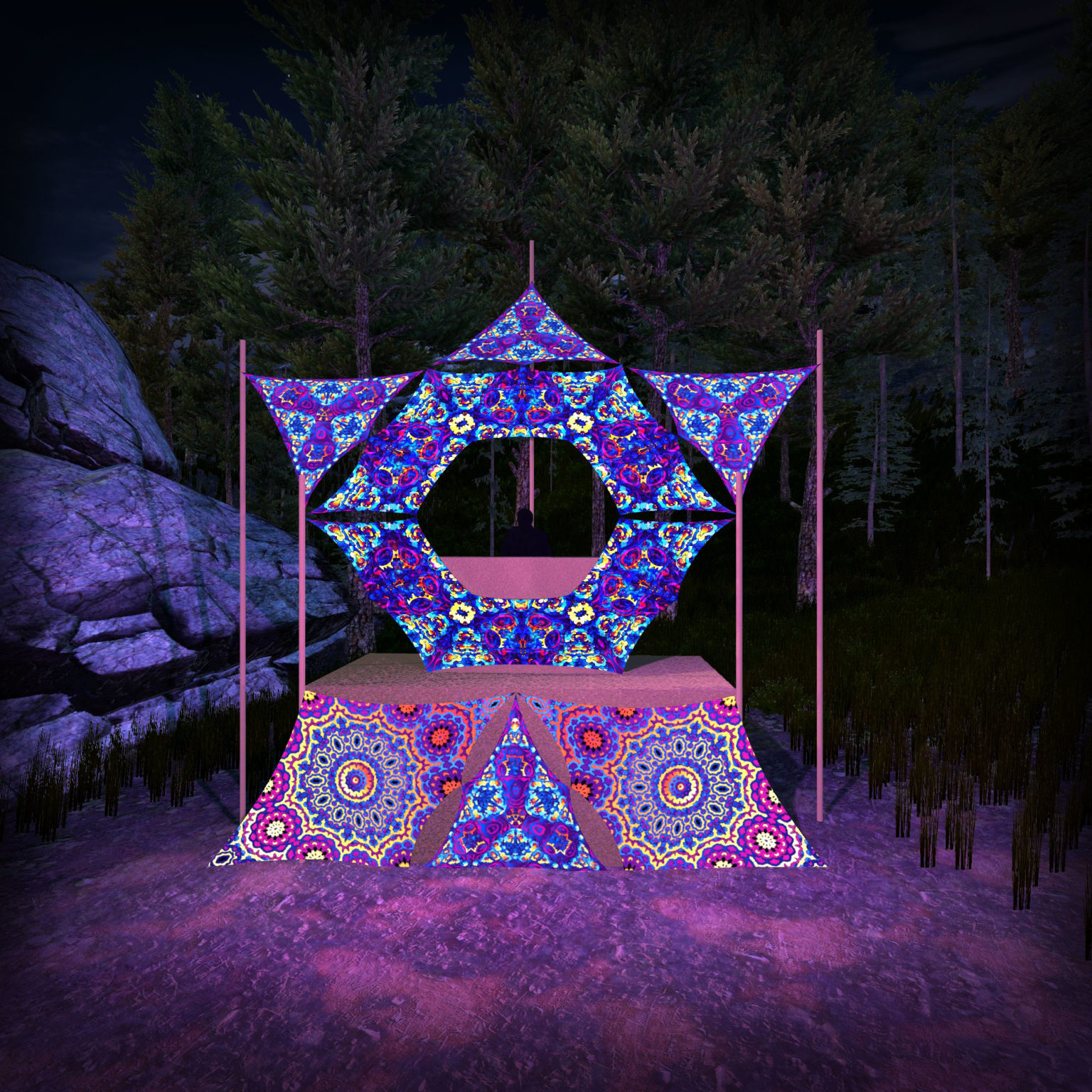 Kali in Acidland - KL-DN03 - Donut DJ-Stage - Psychedelic UV-Reactive Decoration - 3D-Preview