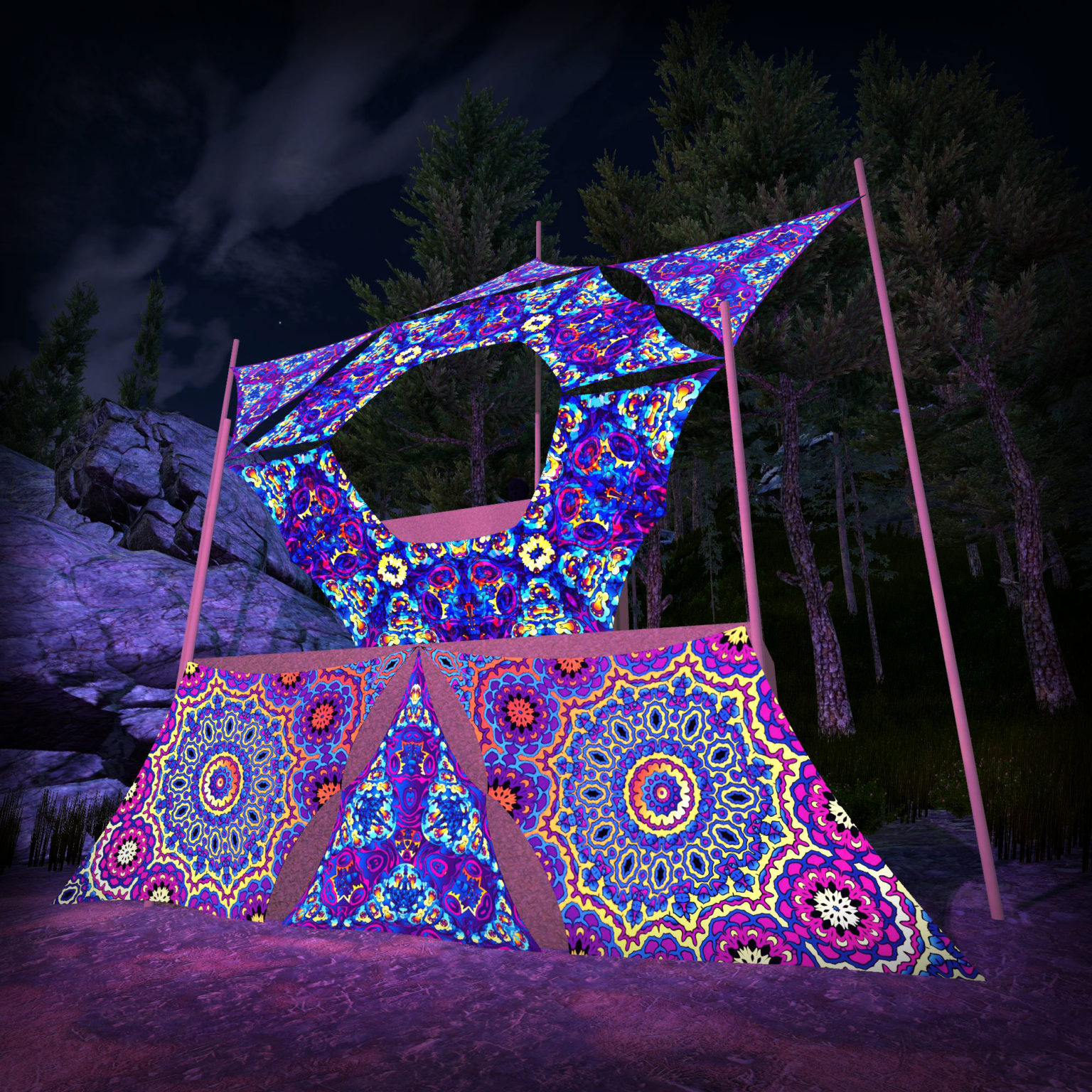 Kali in Acidland - KL-DN03 - Donut DJ-Stage - Psychedelic UV-Reactive Decoration - 3D-Preview