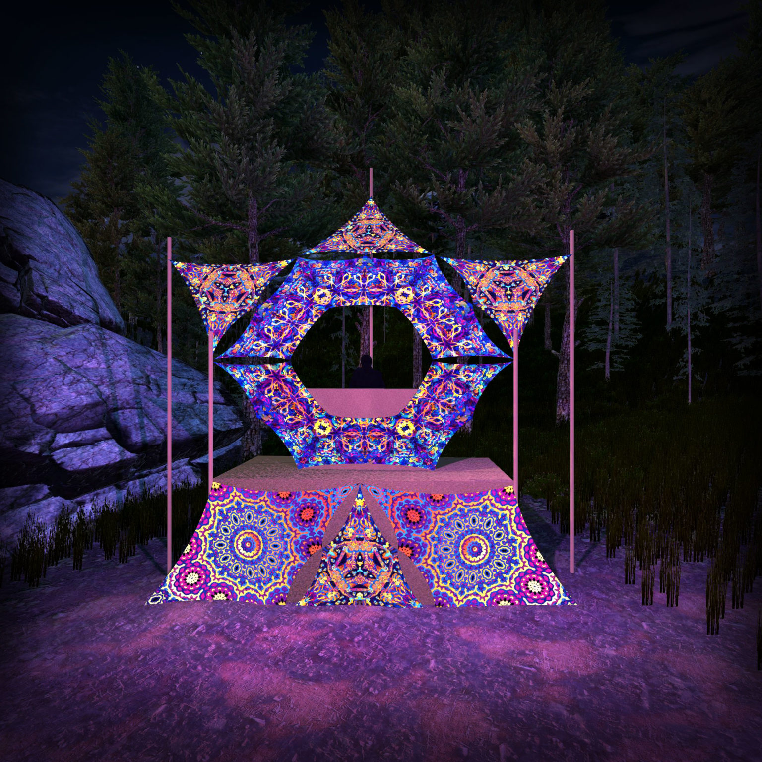 Kali in Acidland - KL-DN05 - Donut DJ-Stage - Psychedelic UV-Reactive Decoration - 3D-Preview