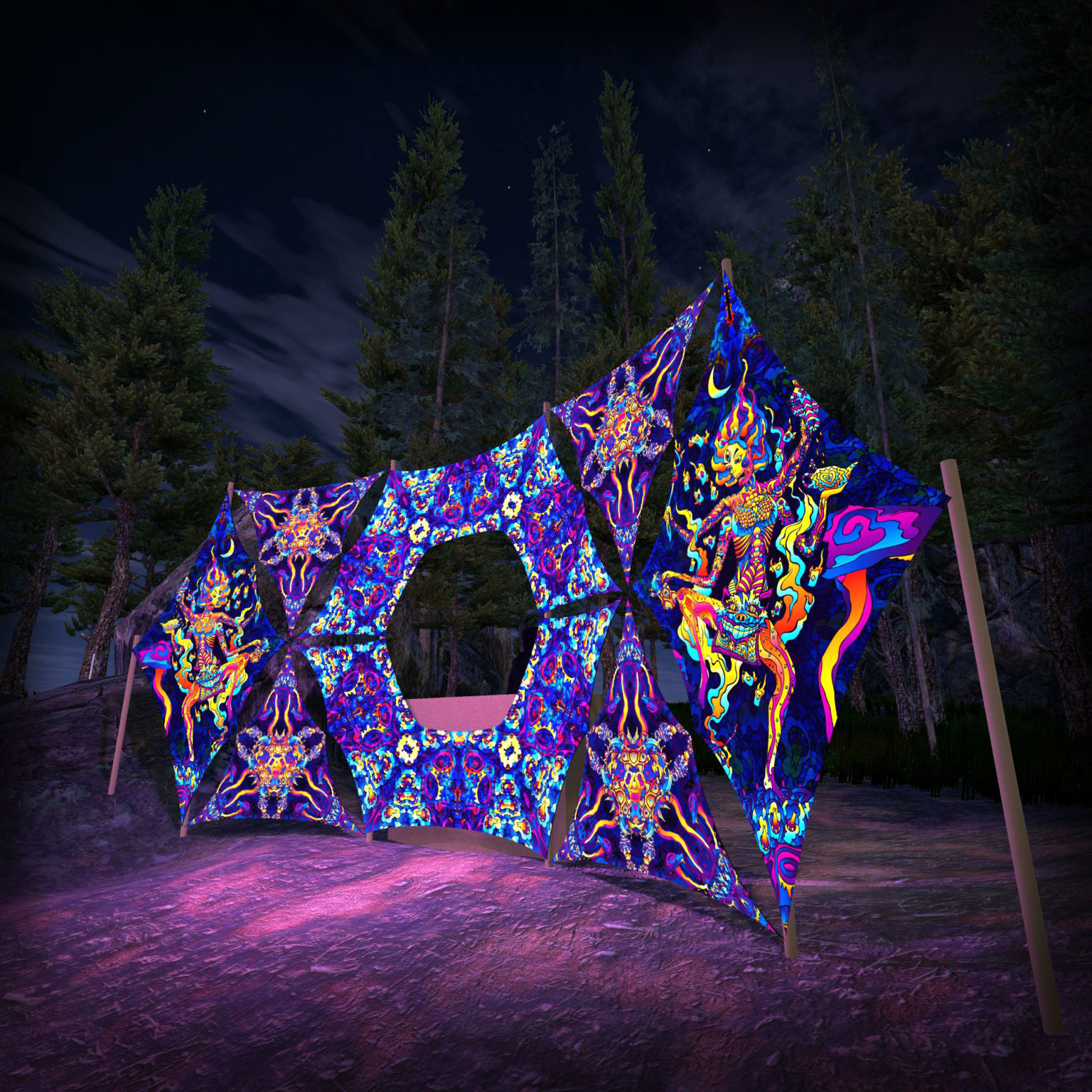 Kali in Acidland - KL-DN06 - Donut DJ-Stage - Psychedelic UV-Reactive Decoration - 3D-Preview