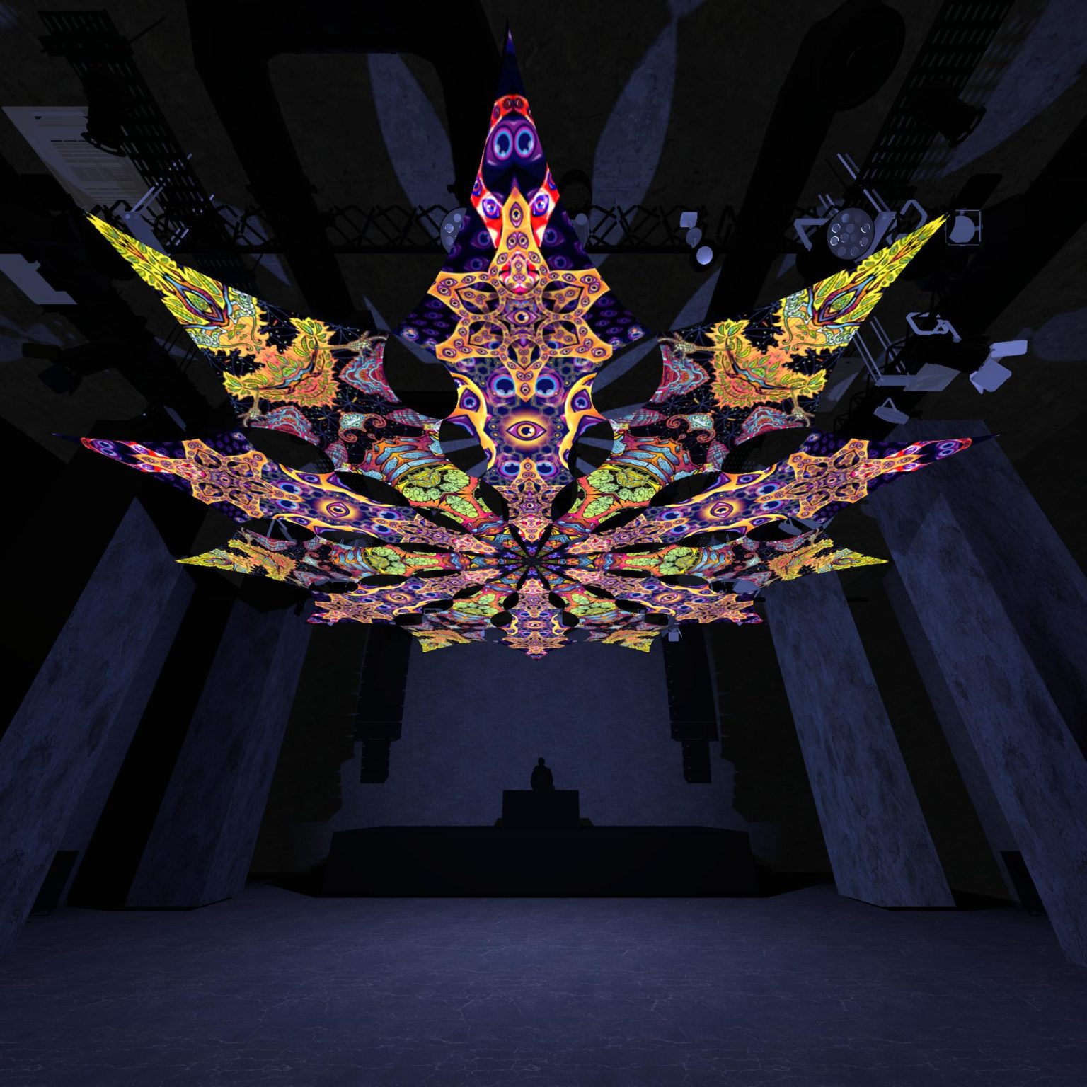 Temples and Central Eye - Psychedelic UV Canopy - 12 petals set - 3D-Preview